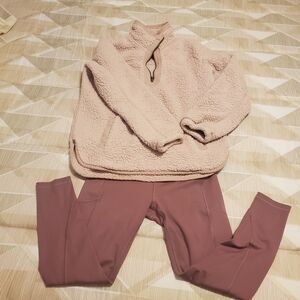 Cozy Pink Sherpa Pullover and Mauve Leggings Set